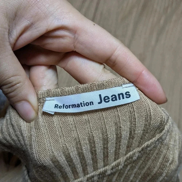 Reformation Tan Brown Dress Maje Ribbed Knit Midi Sleeveless Medium - Picture 7 of 9